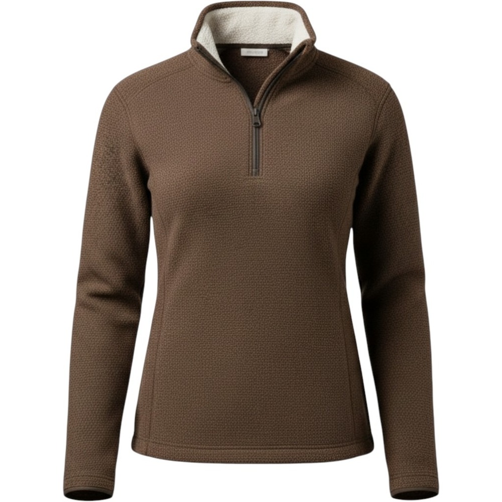 Orvis Men Brown Textured Sherpa Lined Quarter Zip Pullover Sweater Jacket Medium